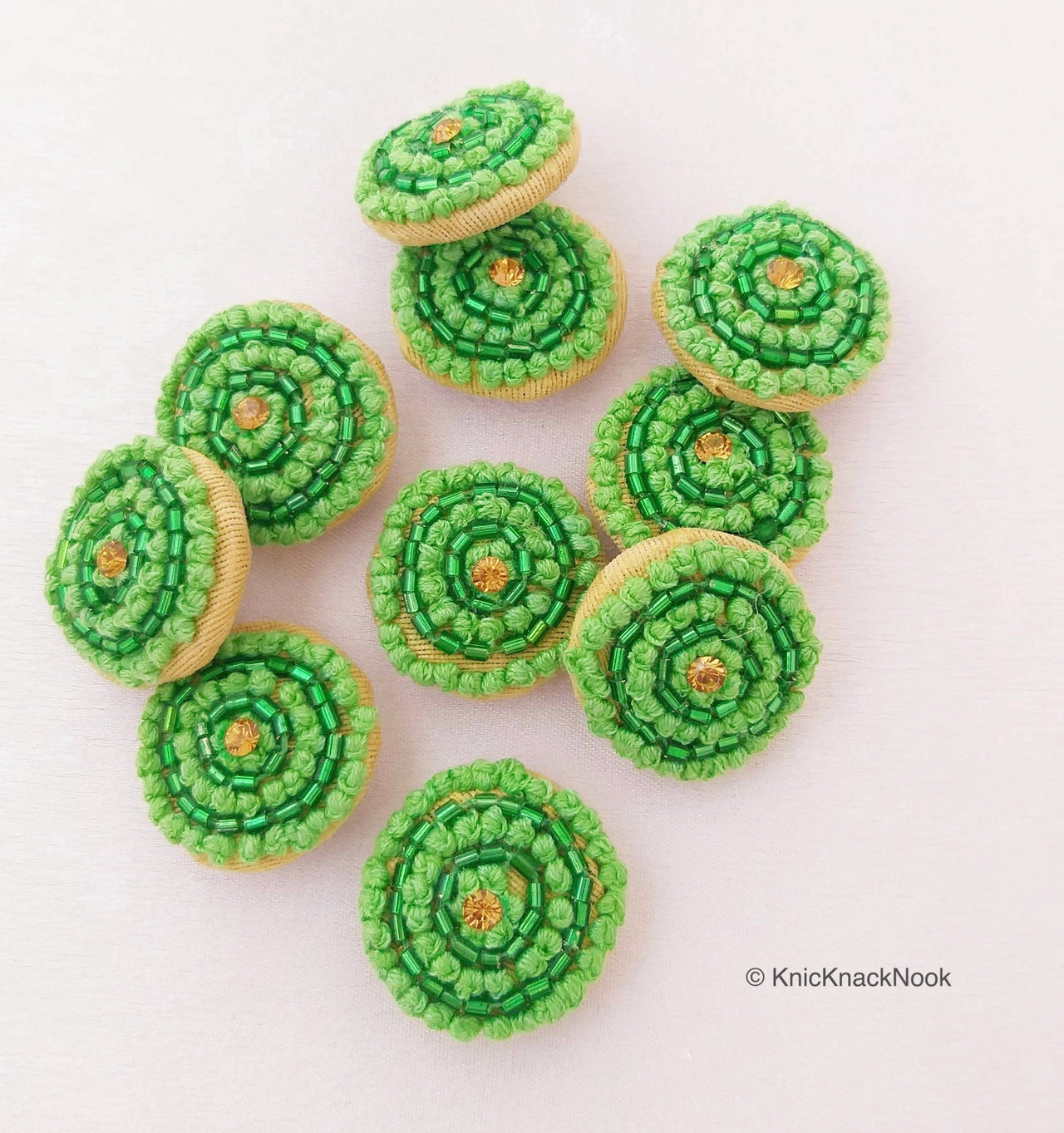 Hand Embroidered Green Embroidered Buttons