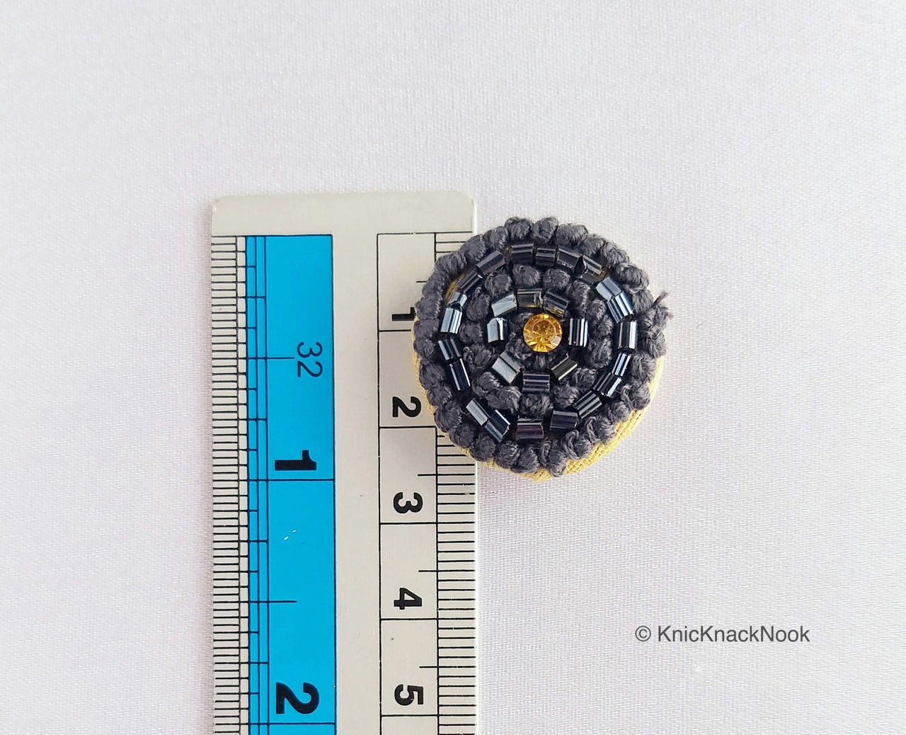 Hand Embroidered Charcoal Grey Embroidered Buttons