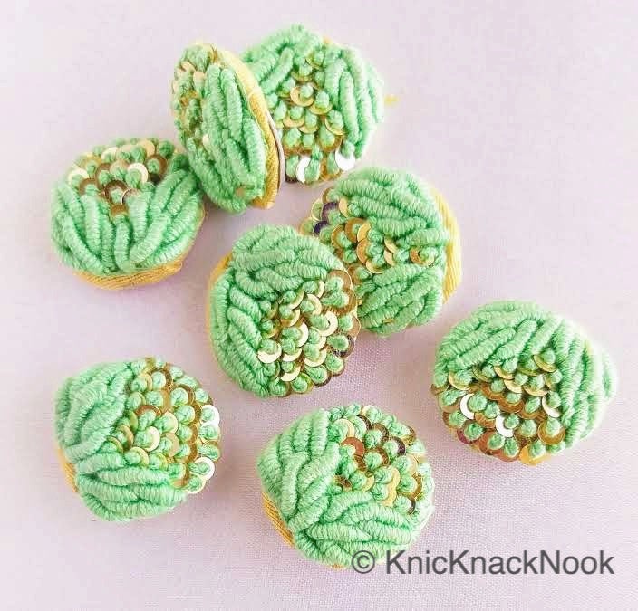 Hand Embroidered Green Buttons
