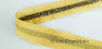 Thumbnail for Antique Gold Beige Fabric Trim With Beads Embellishments, Beaded Trim, Approx. 50mm