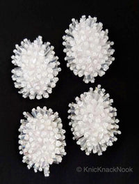 Thumbnail for Handmade White Beaded Oblong Applique, Sequinned Beads Applique Motif