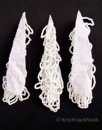 Thumbnail for Handmade White Beaded Teardrop Applique, Beads Sew On Applique Motif