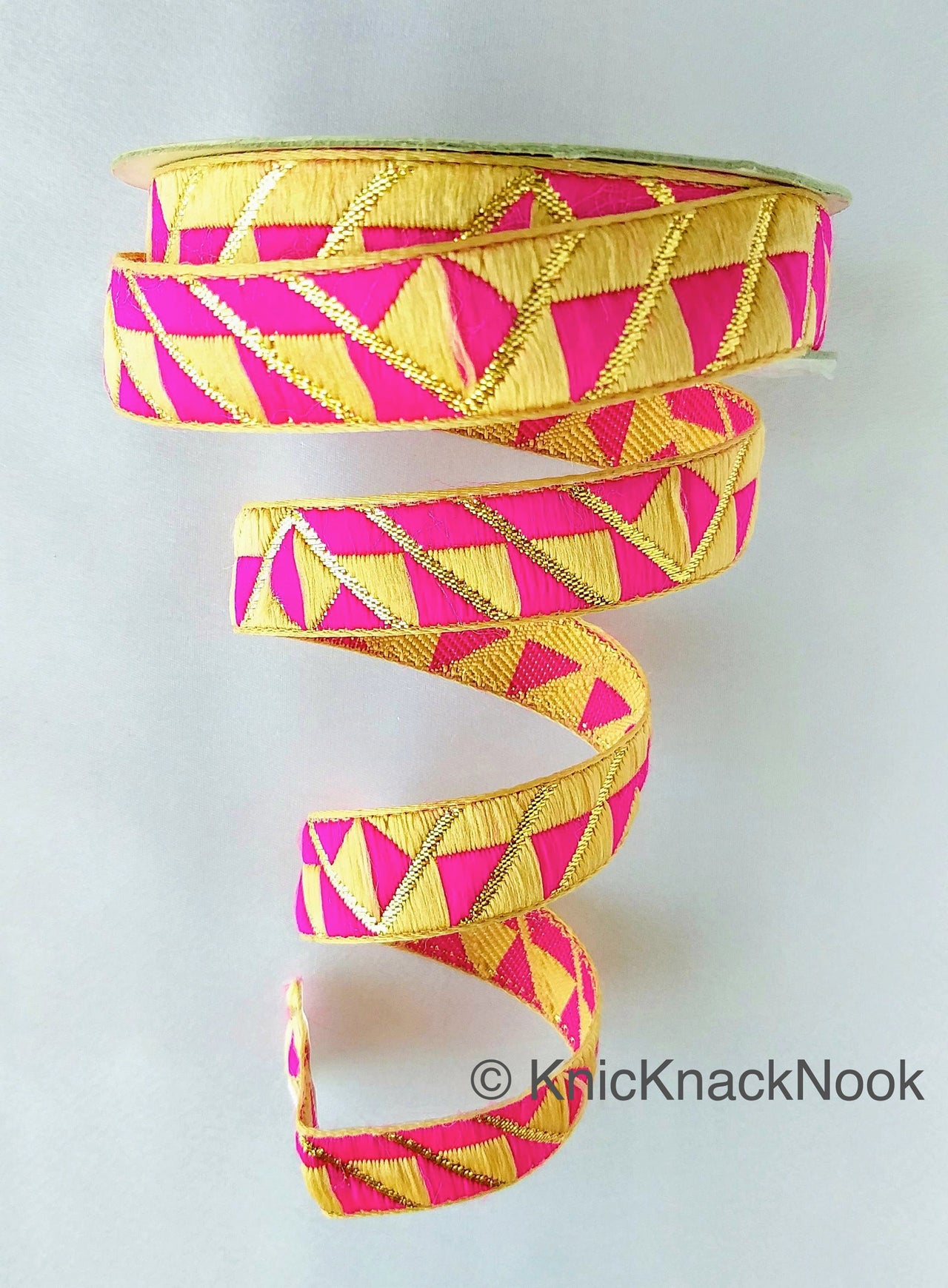 Beige & Fuchsia Pink Jacquard Trim, Trim By 2 Yards, Craft Decorative Ribbon