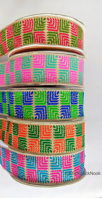 Thumbnail for Orange And Green Jacquard Trim, Approx 34mm Wide, Decorative Trim