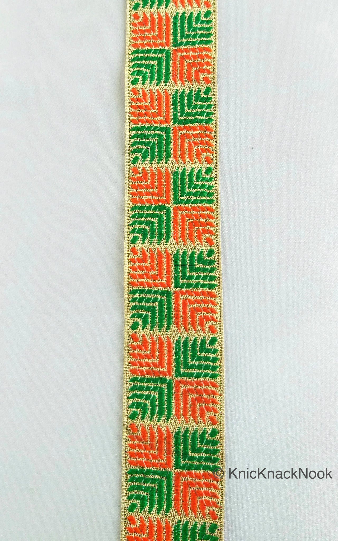 Orange And Green Jacquard Trim, Approx 34mm Wide, Decorative Trim