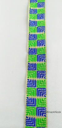 Thumbnail for Blue And Green Jacquard Trim, Approx 34mm Wide, Decorative Trim