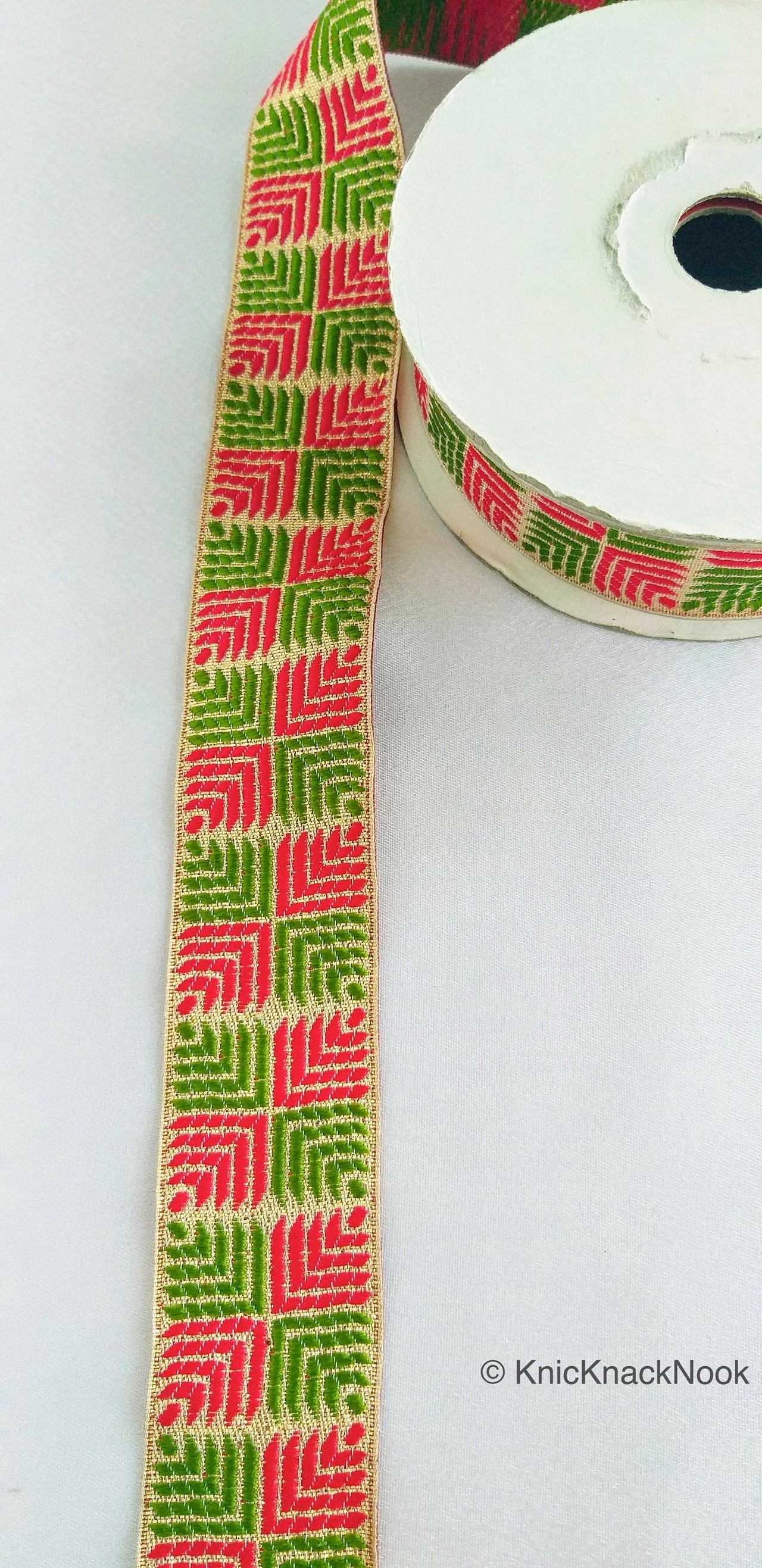 Red And Green Jacquard Trim, Approx 34mm Wide, Decorative Trim