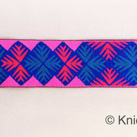 Thumbnail for Pink And Blue Jacquard Trim, Approx 40mm Wide, Decorative Trim