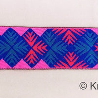 Thumbnail for Pink And Blue Jacquard Trim, Approx 40mm Wide, Decorative Trim
