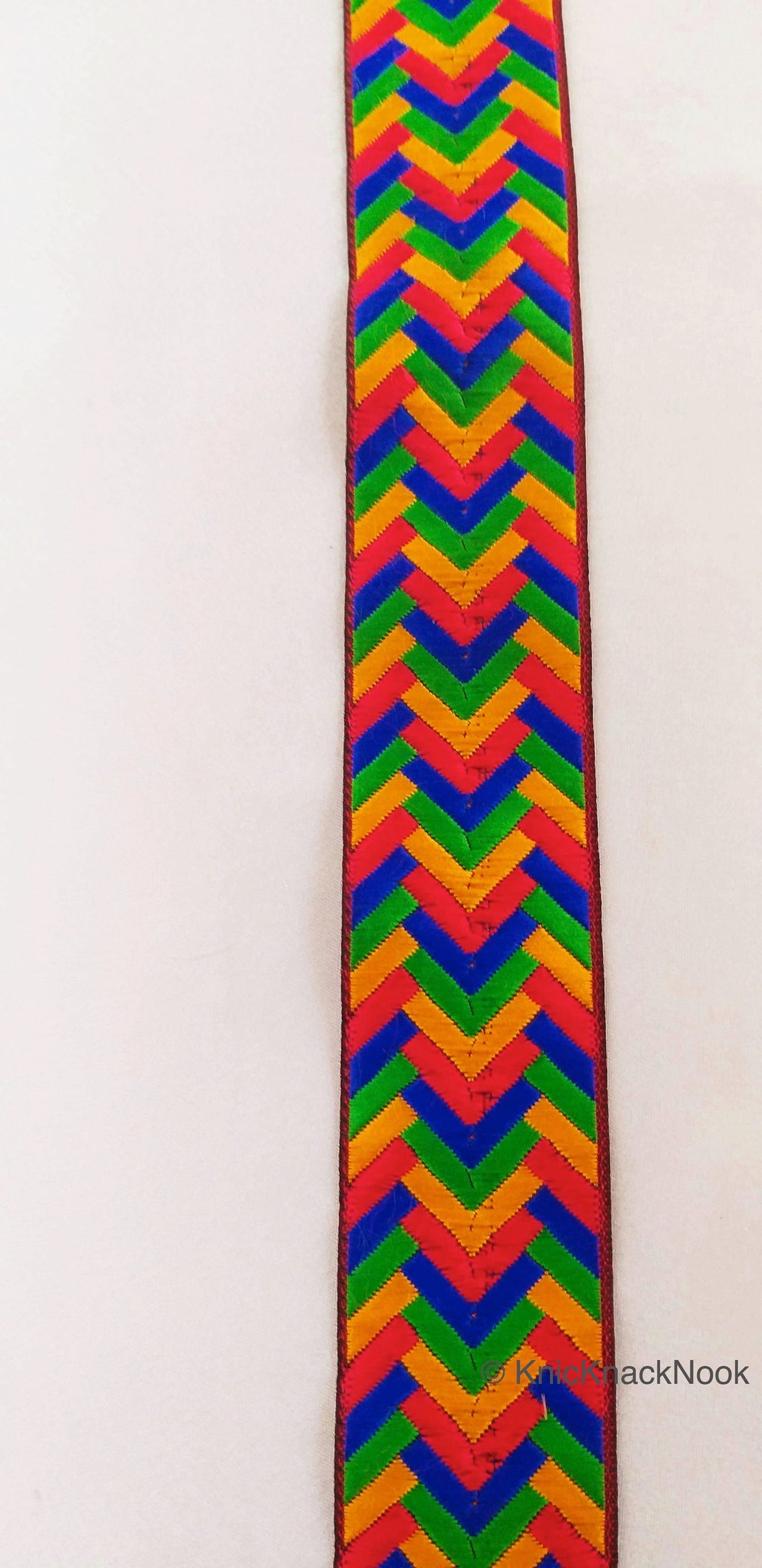 Yellow, Red, Blue and Green Jacquard Weave Trim
