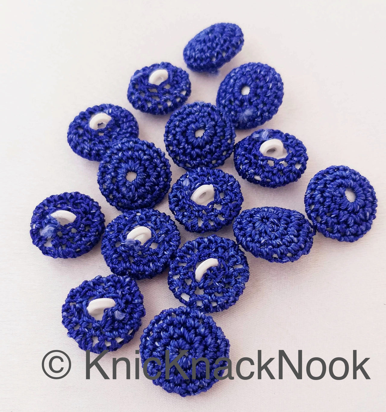 Hand Knit Blue Buttons