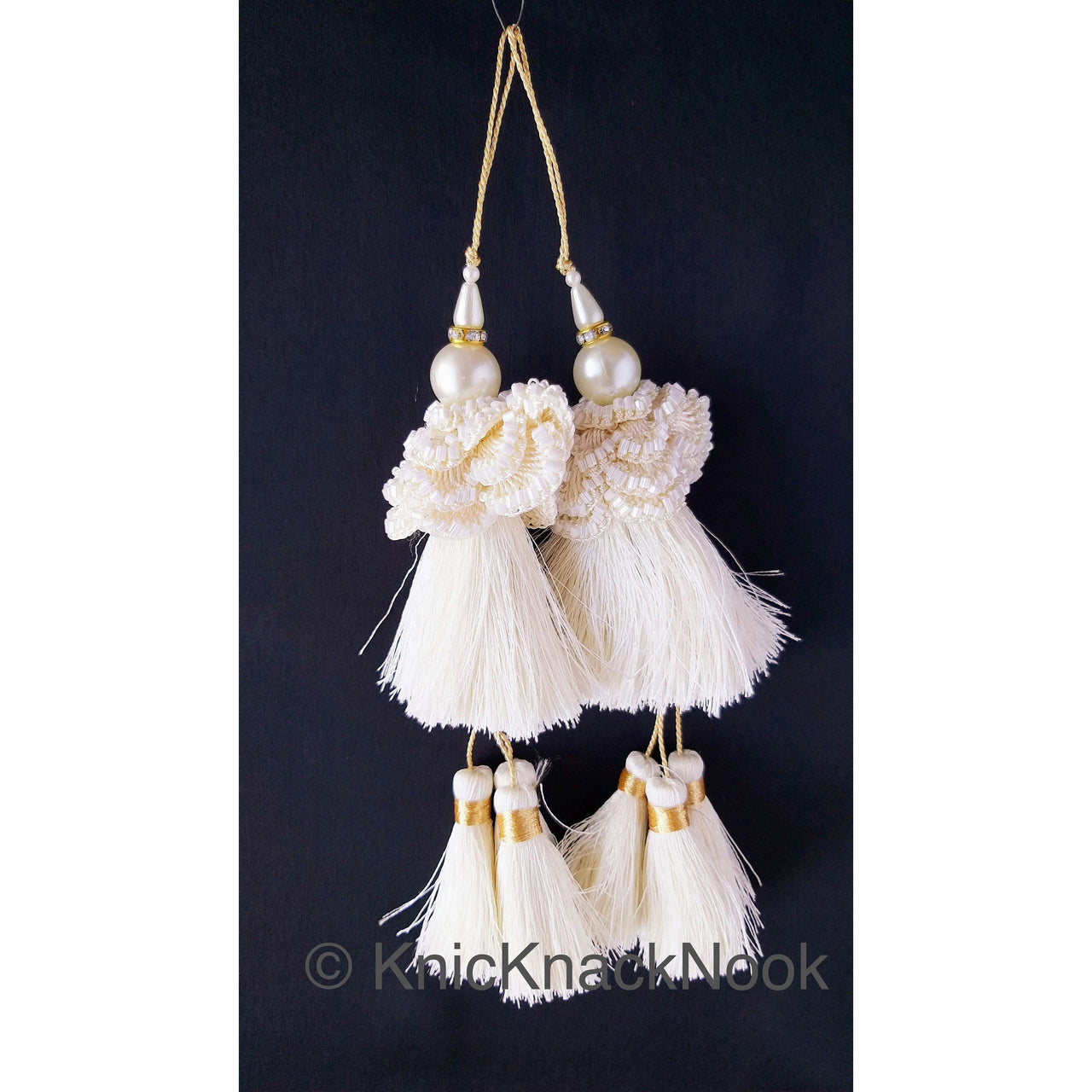 Off White Tassels With Pearl and Beads Embellishments Indian Tassels Wedding Bridal Latkan, Ethnic Tassels, Indian Latkan