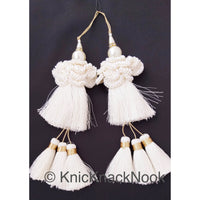 Thumbnail for Off White Tassels With Pearl and Beads Embellishments Indian Tassels Wedding Bridal Latkan, Ethnic Tassels, Indian Latkan