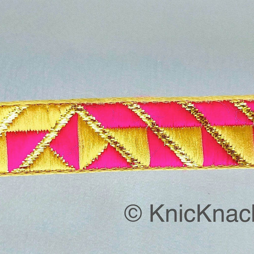 Beige & Fuchsia Pink Jacquard Trim, Trim By 2 Yards, Craft Decorative Ribbon