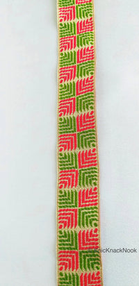 Thumbnail for Red And Green Jacquard Trim, Approx 34mm Wide, Decorative Trim