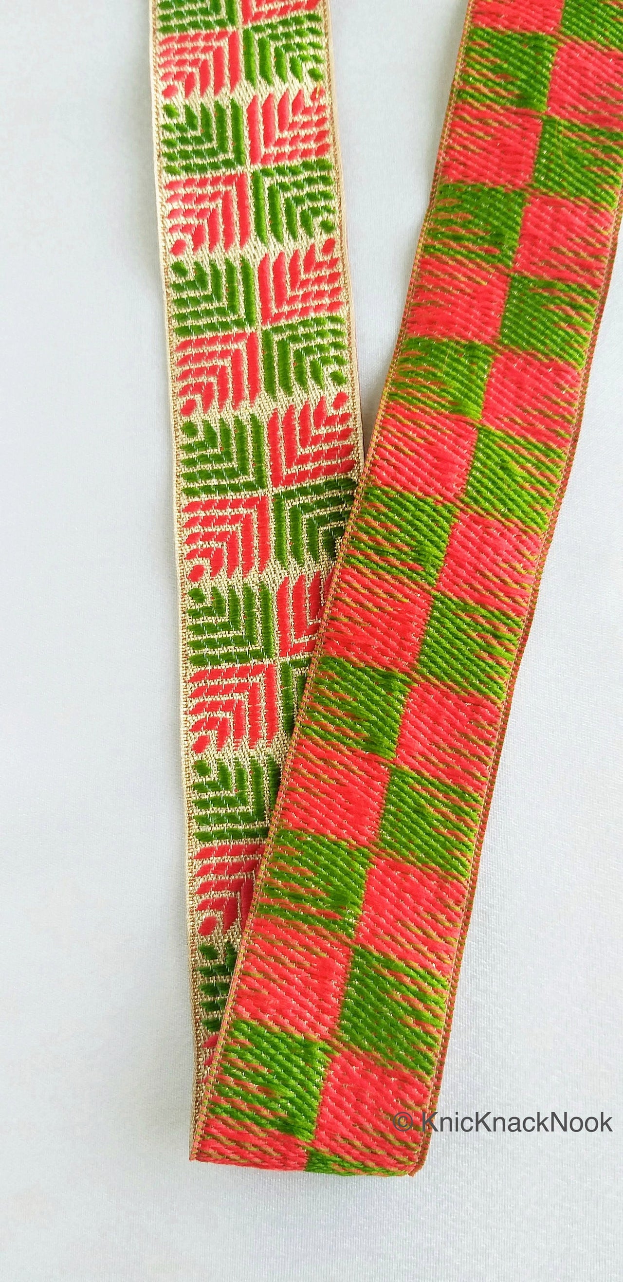 Red And Green Jacquard Trim, Approx 34mm Wide, Decorative Trim