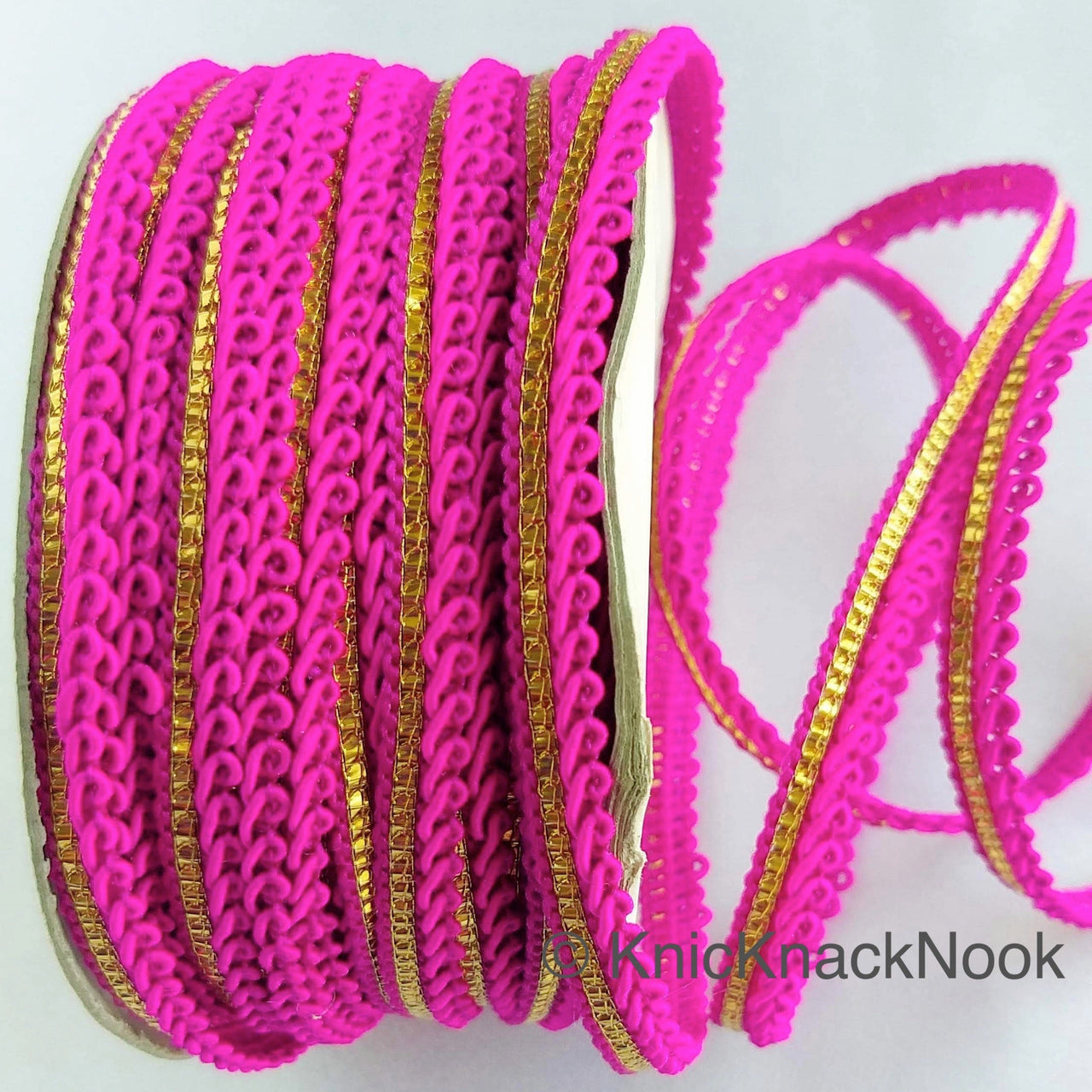 Fuchsia Pink And Gold Gimp Trim, Approx. 8mm wide, Upholstery Trim