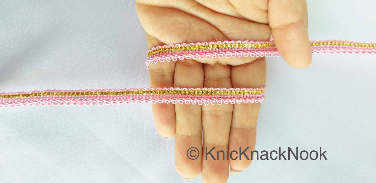 Pink And Gold Gimp Trim, Approx. 8mm wide, Upholstery Trim, Braid Trim