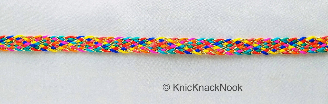 Multicoloured Braid Trim, Approx. 8mm wide, Upholstery Trim, Rainbow Braided Trim