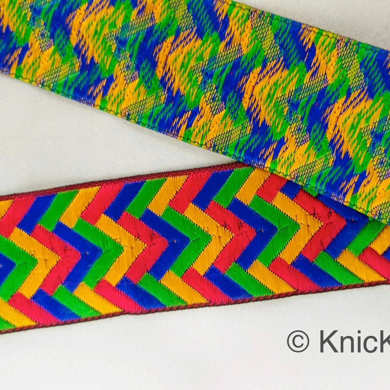 Yellow, Red, Blue and Green Jacquard Weave Trim