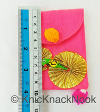 Thumbnail for Cerize Pink Gift Envelope Pouch Embellished PomPoms Gold Ribbon Wood Parrot Designer Unique Gift Money Envelope Wedding Gift