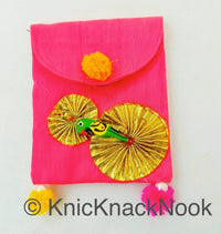 Thumbnail for Cerize Pink Gift Envelope Pouch Embellished PomPoms Gold Ribbon Wood Parrot Designer Unique Gift Money Envelope Wedding Gift