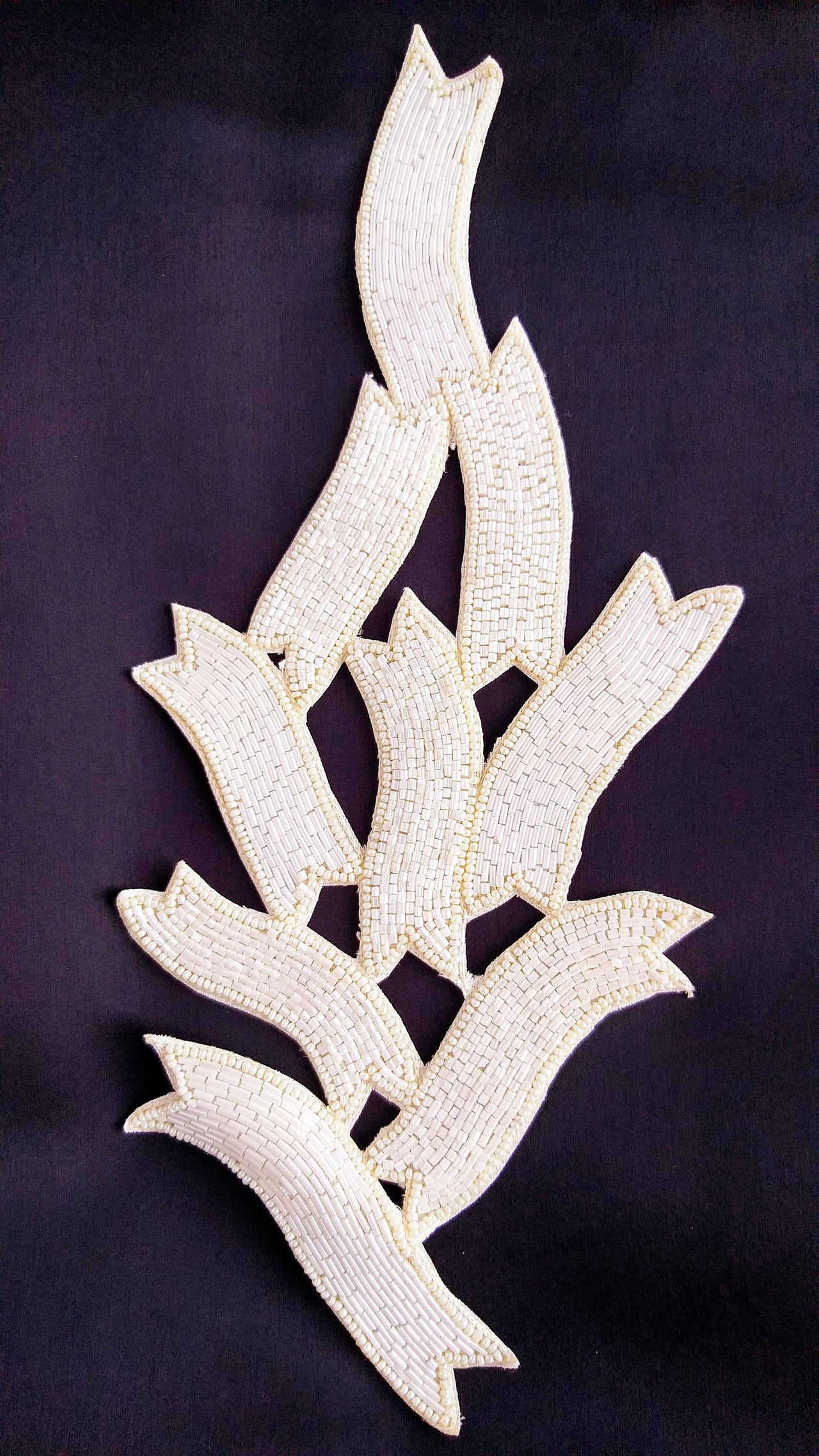 Beaded Ivory White Applique, Seed Beads, Bugle Beads Motif