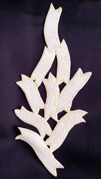 Thumbnail for Beaded Ivory White Applique, Seed Beads, Bugle Beads Motif