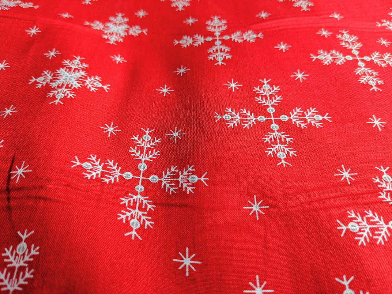 Red Cotton Fabric With White Snowflakes Christmas Fabric, Festive Fabric, Holiday Fabric