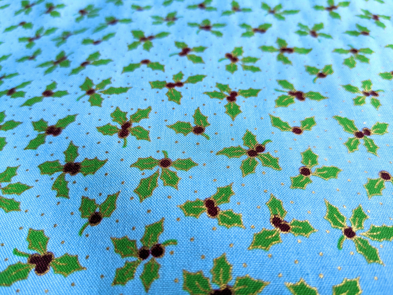 Turquoise Green Cotton Holly Berry Christmas Fabric, Festive Fabric, Holiday Fabric