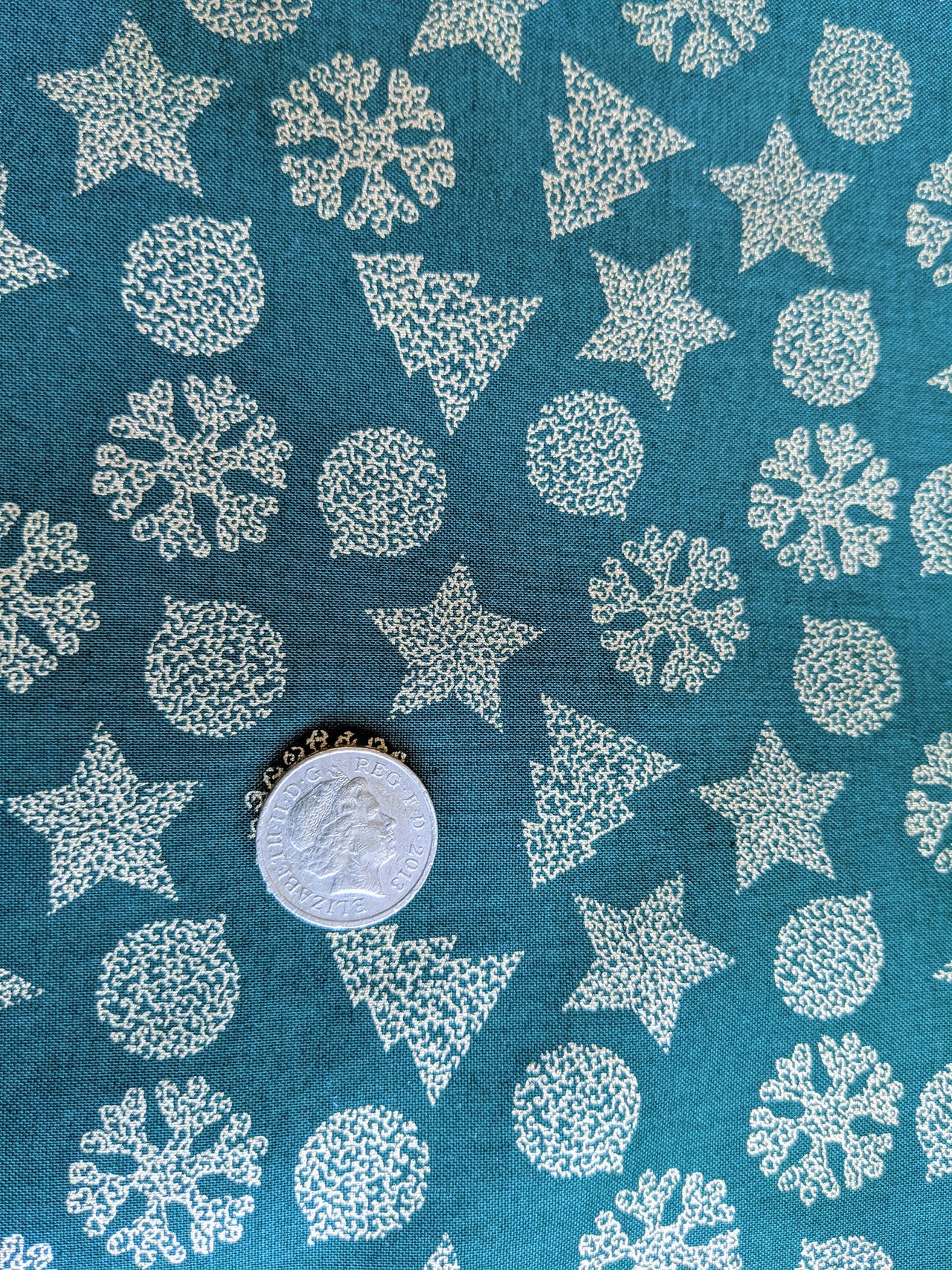 Bottle Green And Gold Cotton Fabric Christmas Snowflakes Xmas Tree Star Fabric, Festive Fabric, Holiday Fabric