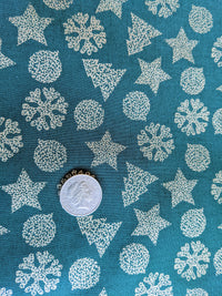 Thumbnail for Bottle Green And Gold Cotton Fabric Christmas Snowflakes Xmas Tree Star Fabric, Festive Fabric, Holiday Fabric