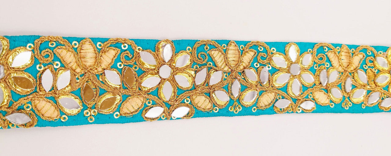 Blue Decorative Art Silk Fabric Trim