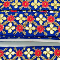 Thumbnail for Royal Blue Art Silk Fabric Trim, Salmon Pink & Gold Floral Embroidery Gota Patti Indian Sari Border Trim By Yard Decorative Trim Craft Lace