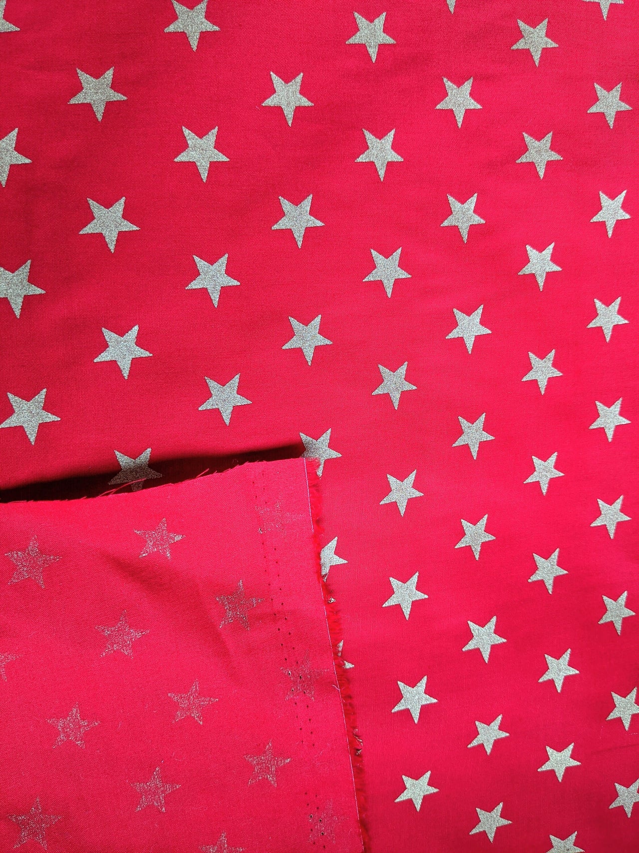 Red Cotton Poplin Fabric With Gold Stars Christmas Fabric, Festive Fabric, Holiday Fabric