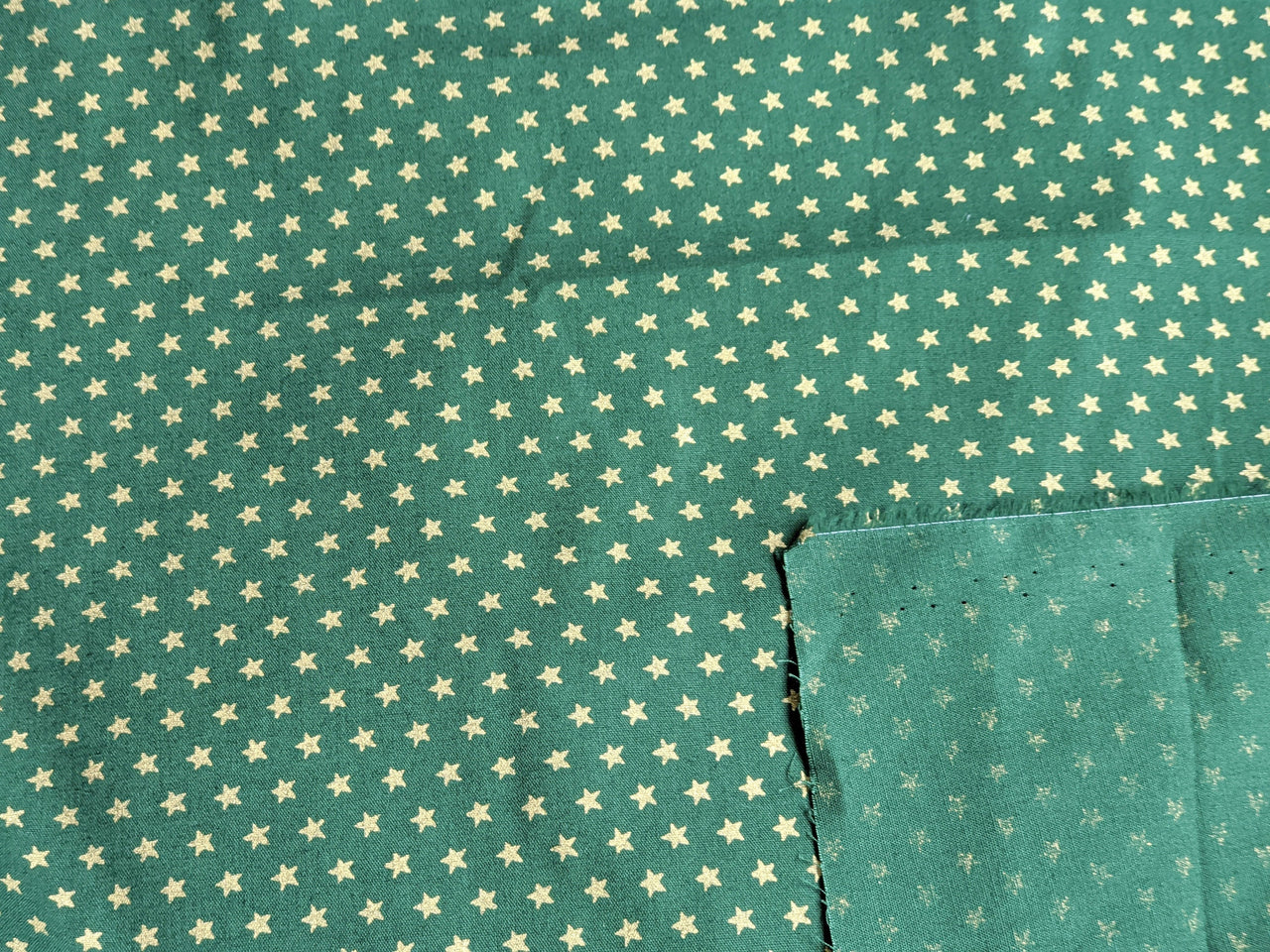 Bottle Green Cotton Poplin Fabric With Gold Stars Christmas Fabric, Festive Fabric, Holiday Fabric