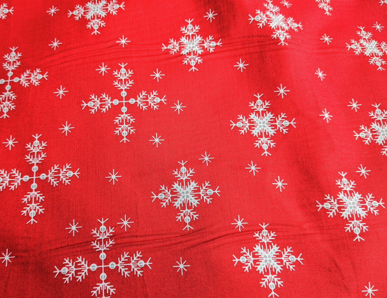 Red Cotton Fabric With White Snowflakes Christmas Fabric, Festive Fabric, Holiday Fabric