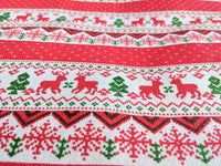Thumbnail for Reindeer Snowflakes Stripes Canvas Fabric, Red And White Fabric, Scandinavian Christmas Fabric