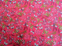 Thumbnail for Red Sally Polycotton Holly Leaves Christmas Fabric, Festive Fabric, Holiday Fabric