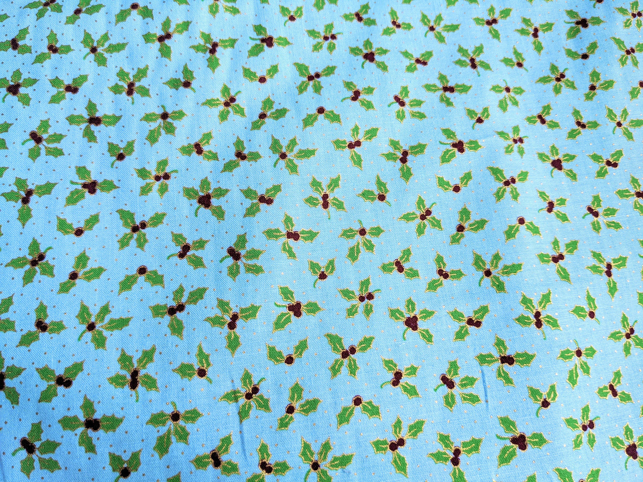 Turquoise Green Cotton Holly Berry Christmas Fabric, Festive Fabric, Holiday Fabric