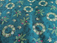 Thumbnail for Bottle Green Christmas Wreaths Cotton Fabric Christmas Fabric, Festive Fabric, Holiday Fabric