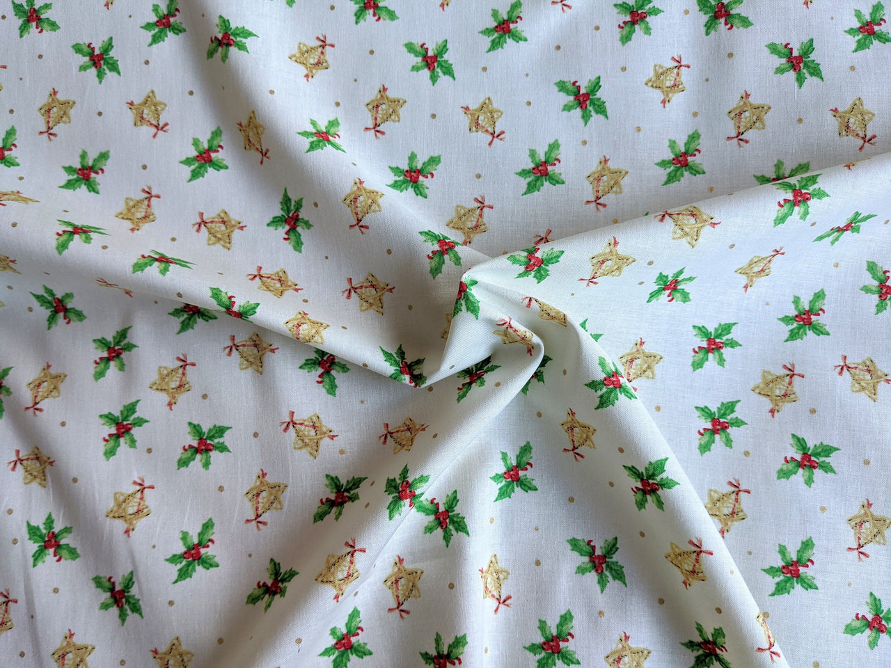 Ivory Christmas Mistletoe Cotton Fabric Christmas Fabric, Festive Fabric, Holiday Fabric