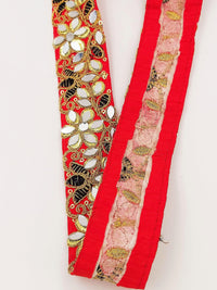 Thumbnail for Red Decorative Art Silk Fabric Trim, Mirrored Floral Embroidery, Embroidered Trim In Black and Gold Approx. 40 mm Indian Laces