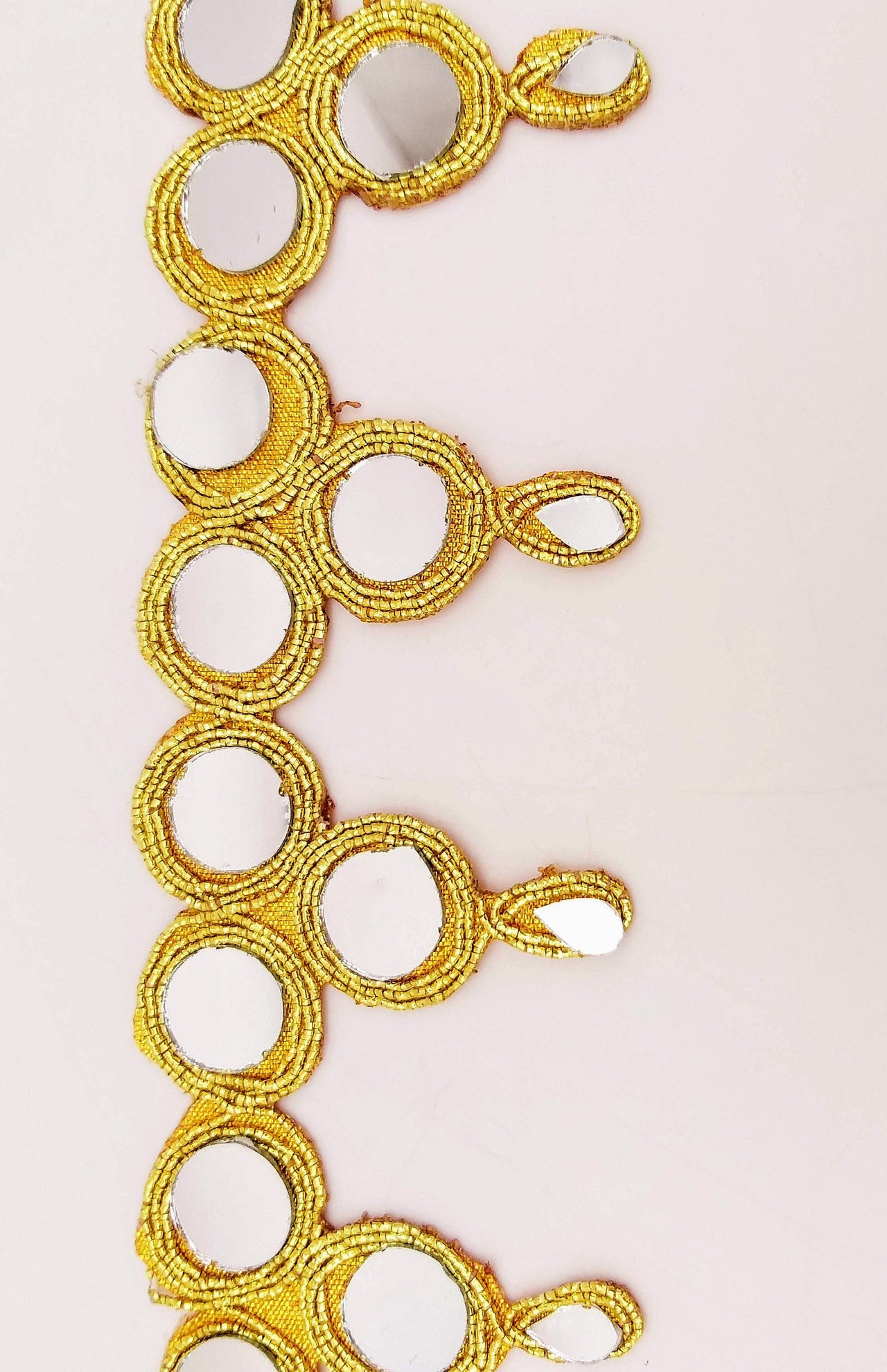 Gold Cutwork Mirrored Trim, Thread Lace Trim With Mirrors Embellishments Trim By Yard