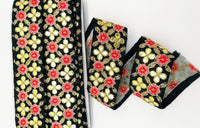 Thumbnail for Black Art Silk Fabric Trim, Salmon Pink & Gold Floral Embroidery Gota Patti Indian Sari Border Trim By Yard Decorative Trim Craft Lace