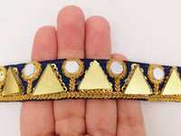 Thumbnail for Gold And Silver Mirrored Silk Trim With Gold Embroidery, Approx. 20mm Wide, Decorative Trim Costume Trim Fashion Trim By 3 Yards