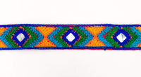 Thumbnail for Red Cotton Fabric Embroidered Mirrored Trim In Blue, Green & Yellow, Bohemian Trim