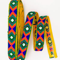 Thumbnail for Yellow Cotton Fabric Embroidered Mirrored Trim In Green, Orange & Blue, Bohemian Trim
