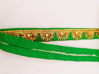 Thumbnail for Embroidered Green Silk Trim With Gold Embroidery, Lace Trim By 2 Yard, Decorative Trimming