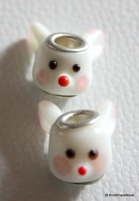 Thumbnail for 2 X White Pink Glass Easter Bunny / Rabbit Lampwork Bead